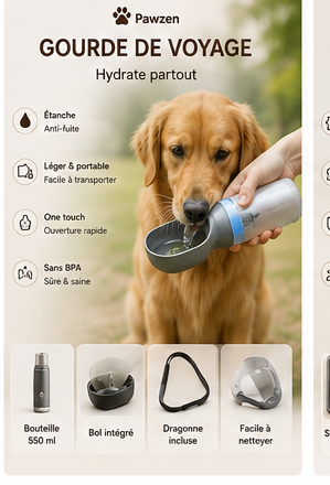 Gourde de voyage Pawzen avec bol intégré pour chien